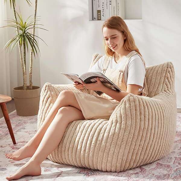 Giant Bean Bag Chairs for Adults Teens with Filling Large Fluffy Bean Bag Chair with Armrests Plush Comfy BeanBag Couch Sofa Chair for Bedroom Living Room Reading - Image 6