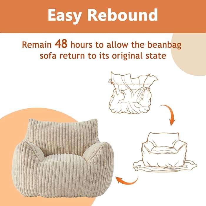 Giant Bean Bag Chairs for Adults Teens with Filling Large Fluffy Bean Bag Chair with Armrests Plush Comfy BeanBag Couch Sofa Chair for Bedroom Living Room Reading - Image 7