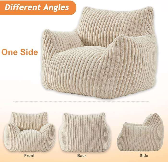 Giant Bean Bag Chairs for Adults Teens with Filling Large Fluffy Bean Bag Chair with Armrests Plush Comfy BeanBag Couch Sofa Chair for Bedroom Living Room Reading - Image 8