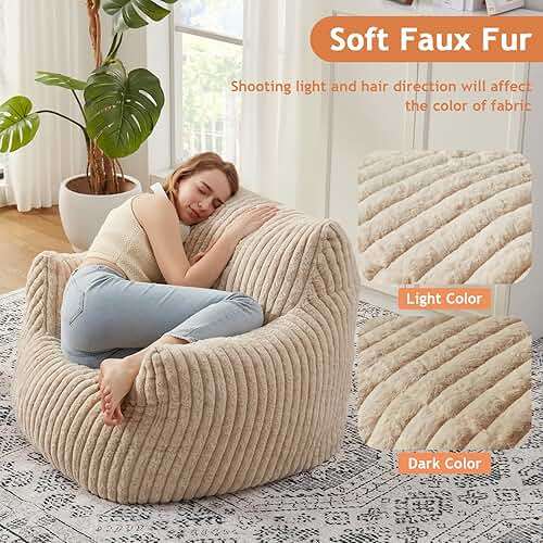 Giant Bean Bag Chairs for Adults Teens with Filling Large Fluffy Bean Bag Chair with Armrests Plush Comfy BeanBag Couch Sofa Chair for Bedroom Living Room Reading - Image 9