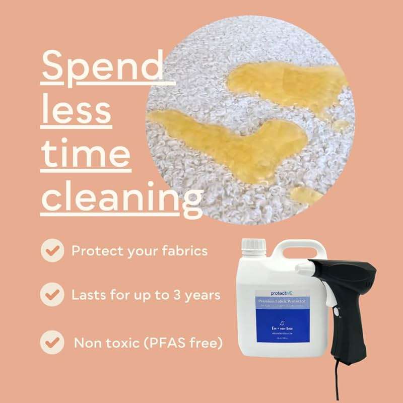 protectME Fabric Protector and Stain Resistant Spray - Upholstery Fabric Spray for Stain Guard for Carpet, Shoes, Couch, Sofa - Non Toxic, Water Based Furniture Protector - 84.5 Fl. Oz. - Image 2