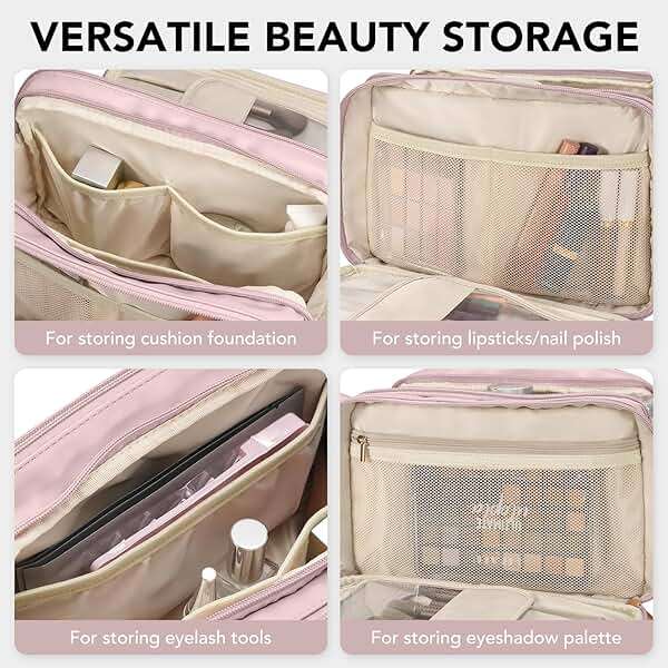 Travel Makeup Bag Women's Large Capacity Cosmetic Portable Organizer Large Opening Waterproof Storage Toiletry Bags Vertical Free-Standing Brush Holder for Easy Access Pink - Image 5