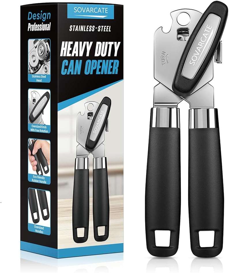Can Opener Manual Heavy Duty Multifunctional with Magnet Lift [Ergonomic Curved Handle Grip] Stainless Steel, Arthritis-Friendly, Kitchen Tool for Seniors, Kitchen Essentials, Camping, Bottle Opener - Image 1
