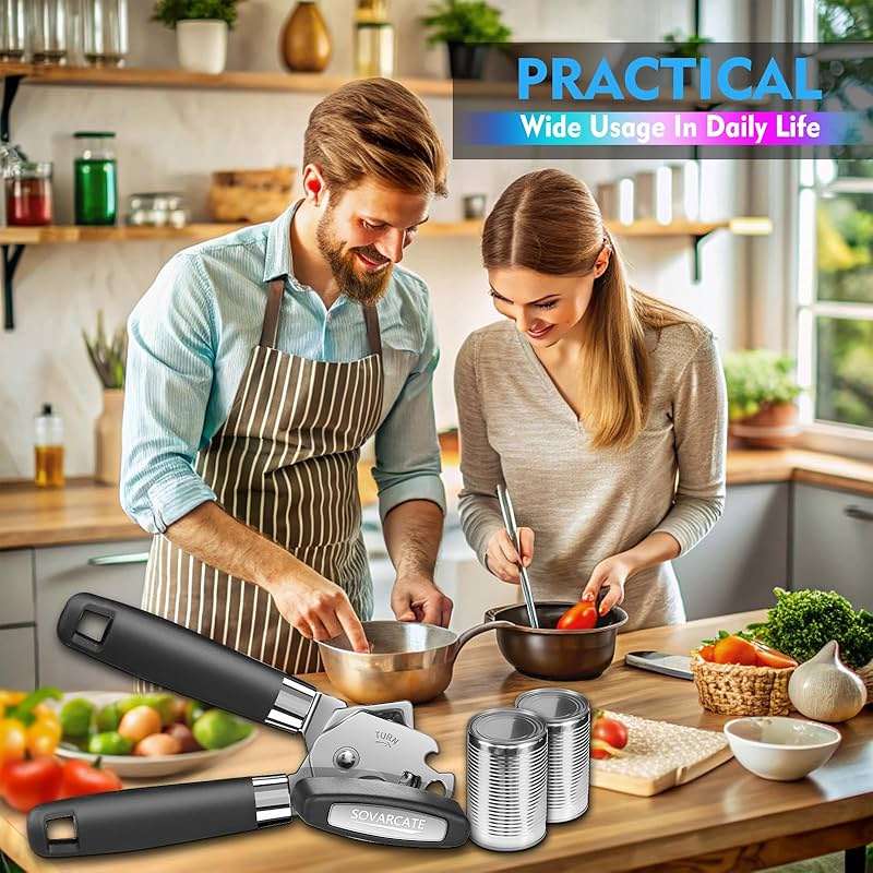 Can Opener Manual Heavy Duty Multifunctional with Magnet Lift [Ergonomic Curved Handle Grip] Stainless Steel, Arthritis-Friendly, Kitchen Tool for Seniors, Kitchen Essentials, Camping, Bottle Opener - Image 2
