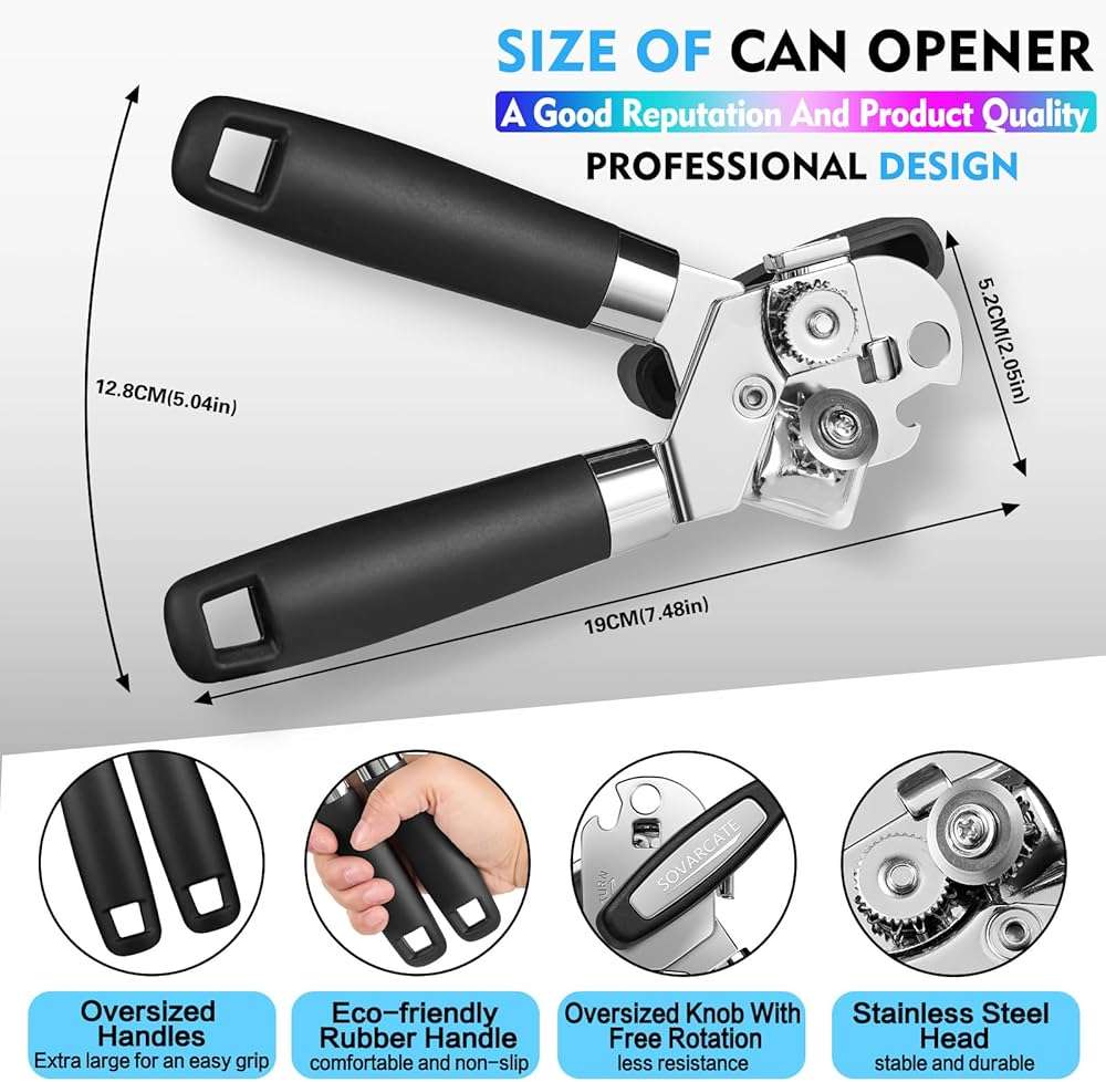 Can Opener Manual Heavy Duty Multifunctional with Magnet Lift [Ergonomic Curved Handle Grip] Stainless Steel, Arthritis-Friendly, Kitchen Tool for Seniors, Kitchen Essentials, Camping, Bottle Opener - Image 3