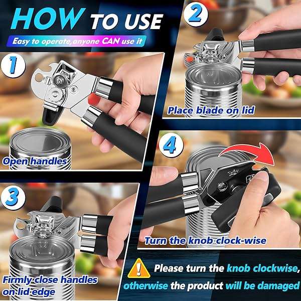 Can Opener Manual Heavy Duty Multifunctional with Magnet Lift [Ergonomic Curved Handle Grip] Stainless Steel, Arthritis-Friendly, Kitchen Tool for Seniors, Kitchen Essentials, Camping, Bottle Opener - Image 7