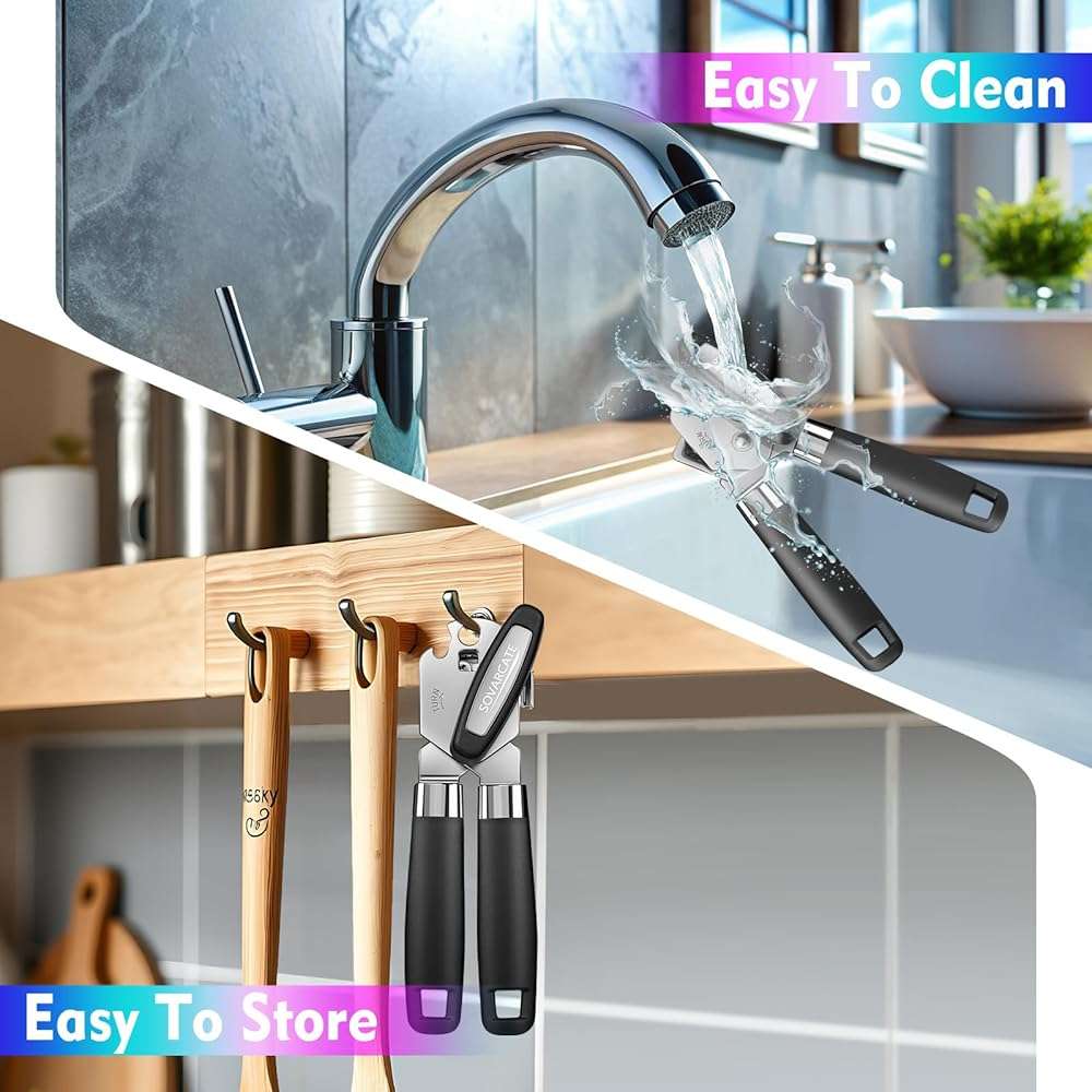 Can Opener Manual Heavy Duty Multifunctional with Magnet Lift [Ergonomic Curved Handle Grip] Stainless Steel, Arthritis-Friendly, Kitchen Tool for Seniors, Kitchen Essentials, Camping, Bottle Opener - Image 9