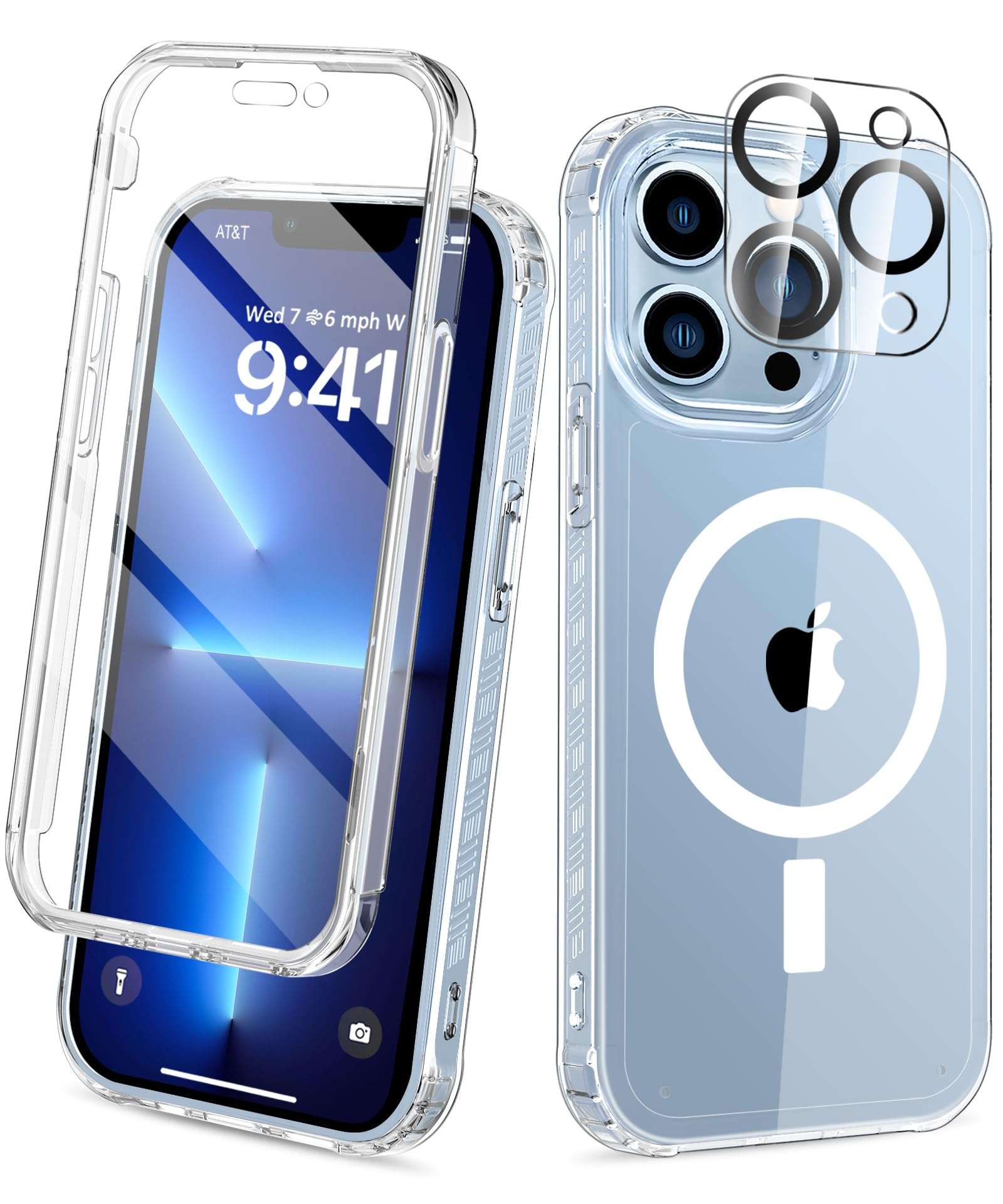 BANLEA Compatible with iPhone 13 Pro Max Case Clear, Built-in Screen Protector, with Camera Lens Protector, [Compatible with MagSafe] Full Body Phone Case, Protective Cover for 13 ProMax 6.7" (Clear) - Image 1