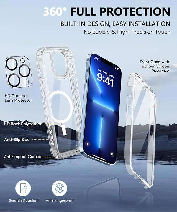 BANLEA Compatible with iPhone 13 Pro Max Case Clear, Built-in Screen Protector, with Camera Lens Protector, [Compatible with MagSafe] Full Body Phone Case, Protective Cover for 13 ProMax 6.7" (Clear) - Image 6