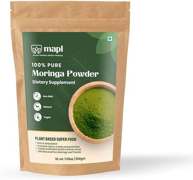 MAPL Moringa Powder (Moringa Oleifera) | Organic Powdered Moringa Leaves | 100% Natural Plant-Based Drumstick Tree Leaf Powder | Raw & Nutrient-Dense | 200 g (7.055 oz) - Image 1