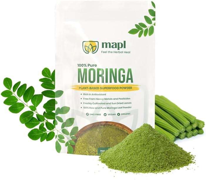 MAPL Moringa Powder (Moringa Oleifera) | Organic Powdered Moringa Leaves | 100% Natural Plant-Based Drumstick Tree Leaf Powder | Raw & Nutrient-Dense | 200 g (7.055 oz) - Image 3