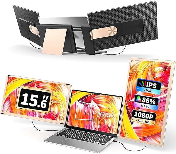 S6 Laptop Screen Extender Monitor Portable, 15.6'' Dual Screen Monitors for Laptop Plug and Play, FHD 1080P IPS Multi Triple Monitor for 13''-17'' Laptops Compatible with Mac/Wins/Android/Dex - Image 1