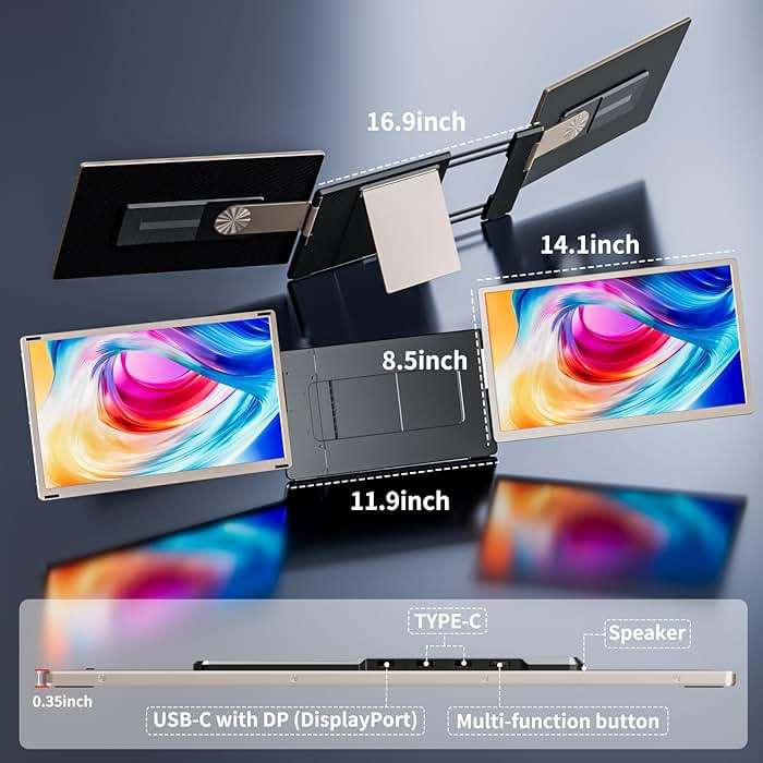 S6 Laptop Screen Extender Monitor Portable, 15.6'' Dual Screen Monitors for Laptop Plug and Play, FHD 1080P IPS Multi Triple Monitor for 13''-17'' Laptops Compatible with Mac/Wins/Android/Dex - Image 6