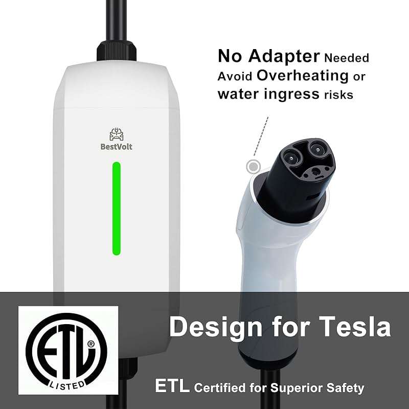 Best Volt Electric Vehicle Portable Charger for Tesla,ETL Certified,25ft Fast Charging, IP65 Waterproof, Compatible with Model 3/X/Y/Cyber Truck,No Adapter Needed (Nema 5-15 120V/16A, White) - Image 2