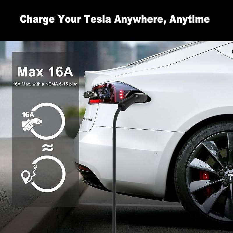 Best Volt Electric Vehicle Portable Charger for Tesla,ETL Certified,25ft Fast Charging, IP65 Waterproof, Compatible with Model 3/X/Y/Cyber Truck,No Adapter Needed (Nema 5-15 120V/16A, White) - Image 4