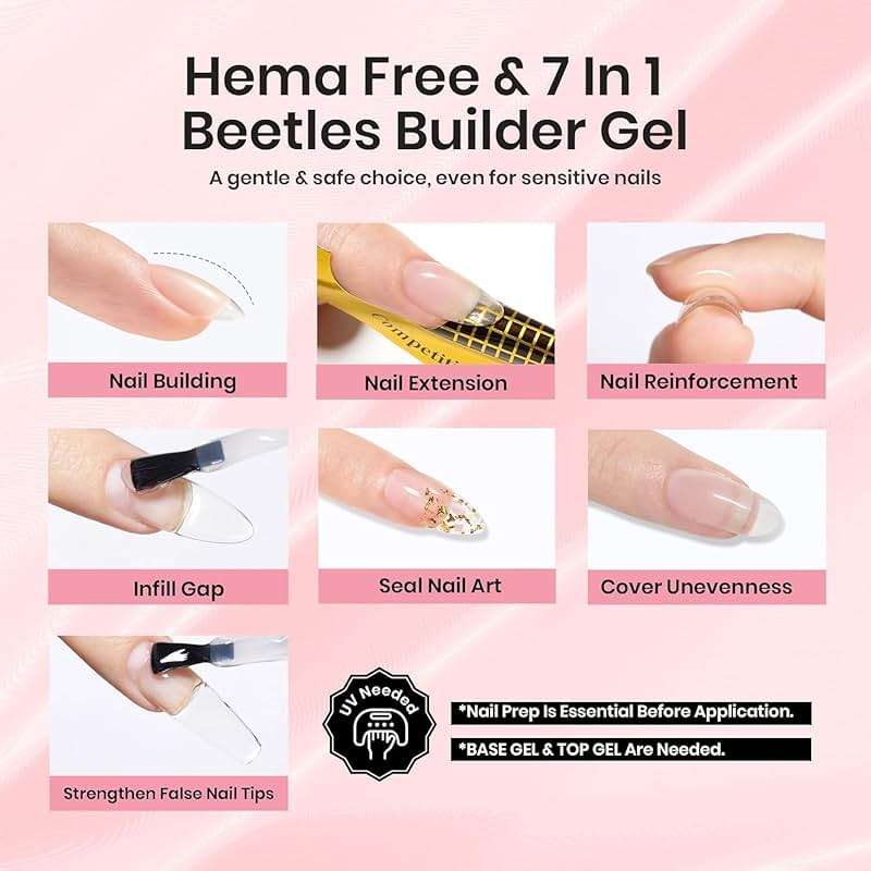 Beetles Builder Gel for Nails HEMA-Free,7 in 1 Clear UV LED Gel with Nail Art Brush,for Strengthening Building Extension Sensitive Nails,Beginner-Friendly DIY Salon at Home,Sheer Breeze Gifts - Image 4