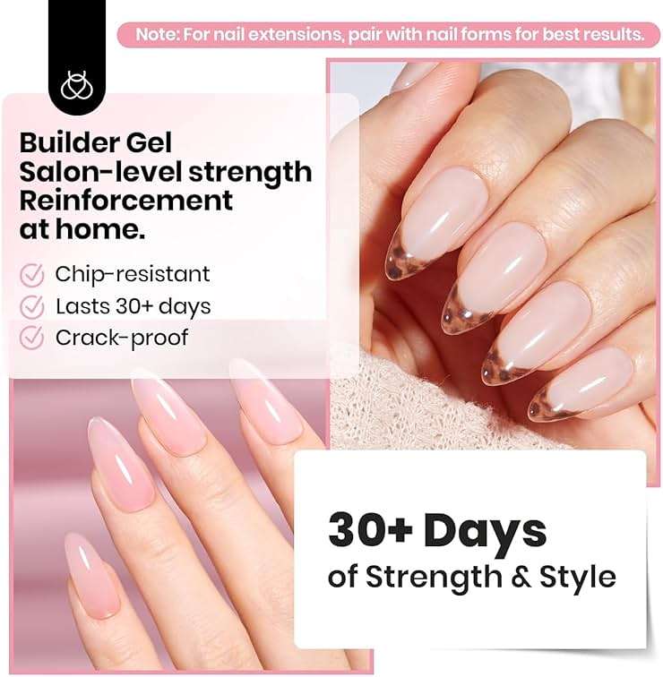 Beetles Builder Gel for Nails HEMA-Free,7 in 1 Clear UV LED Gel with Nail Art Brush,for Strengthening Building Extension Sensitive Nails,Beginner-Friendly DIY Salon at Home,Sheer Breeze Gifts - Image 7