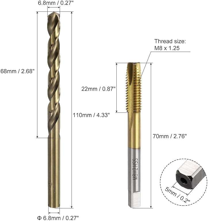 uxcell Metric Tap & Drill Bit Set, 2pcs M8 x 1.25 Spiral Point Thread Taps Titanium Coated and 2pcs 6.8mm Twist Drill Bits Roasted Yellow, Screw Tapping Threading Tools - Image 2
