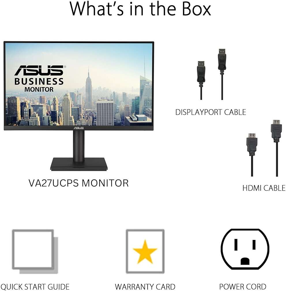 ASUS 27” 4K Business Monitor (VA27UCPS) - UHD (3840 x 2160), IPS, 99% sRGB, HDR-10, USB-C PD65W, USB Hub, Speakers, Eye Care, Ergonomic, VESA Wall Mountable, Green Sustainability, 3 yr Warranty - Image 7