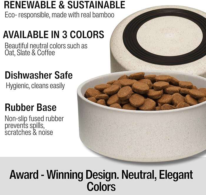 Loving Pets - Dolce Bamboo - Eco-Friendly Pet Bowls & Dishes for Dog, Cats, Puppy Food and Water Dish -Sustainable and Dishwasher Safe, Made with Real Bamboo (Medium, Oat-Beige) - Image 3