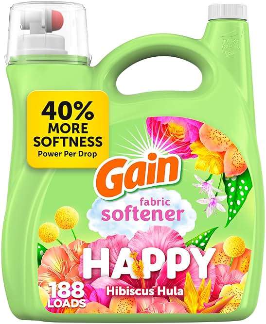 Gain Liquid Fabric Softener, Fabric Conditioner, Softening Laundry Conditioner, Happy, 127 fl oz, 188 Loads - Image 1