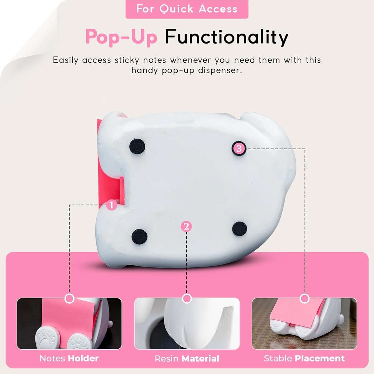 Resin Made 3" x 3" Cute Sticky Note Holder for Desk | Doodle Compatible Accordion Style Dog Pop Up Post it Note Dispenser, Pop Up Sticky Notes Dispenser for Office Holds, School & Office Desk Supplies - Image 6