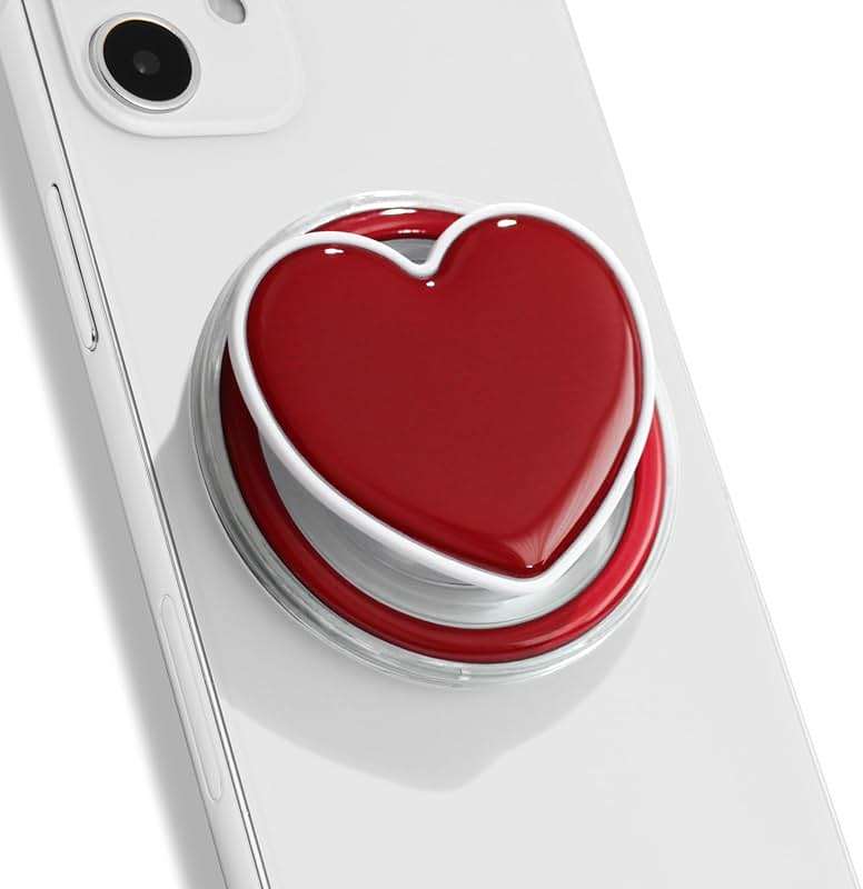 OnTheGrip Cute Solid Macaron Color Heart Shape Collapsible Mobile Phone Grip Stand Holder for Smartphone Tablet Cell Phone Accessory (Red) - Image 1