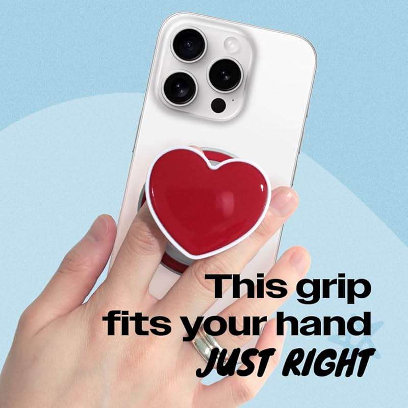OnTheGrip Cute Solid Macaron Color Heart Shape Collapsible Mobile Phone Grip Stand Holder for Smartphone Tablet Cell Phone Accessory (Red) - Image 2