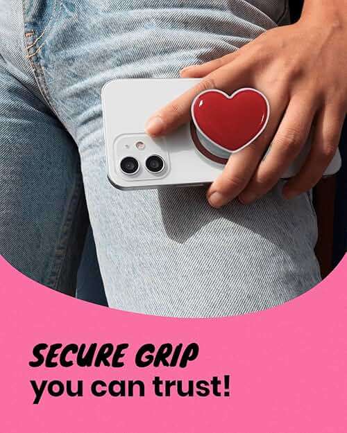 OnTheGrip Cute Solid Macaron Color Heart Shape Collapsible Mobile Phone Grip Stand Holder for Smartphone Tablet Cell Phone Accessory (Red) - Image 5