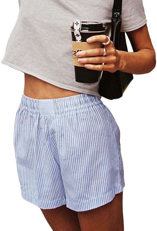 Women Striped Boxer Shorts Cute Lounge Shorts Y2k Low Rise Elastic Waist Casual Pajama Sleep Shorts - Image 2