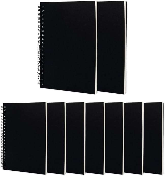 DSTELIN Blank Spiral Notebook, 9-Pack, Soft Cover, Sketch Book, 100 Pages / 50 Sheets, 7.5 inch x 5.1 inch, 100GSM, (Black) - Image 1