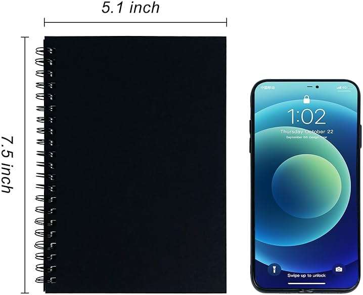 DSTELIN Blank Spiral Notebook, 9-Pack, Soft Cover, Sketch Book, 100 Pages / 50 Sheets, 7.5 inch x 5.1 inch, 100GSM, (Black) - Image 4