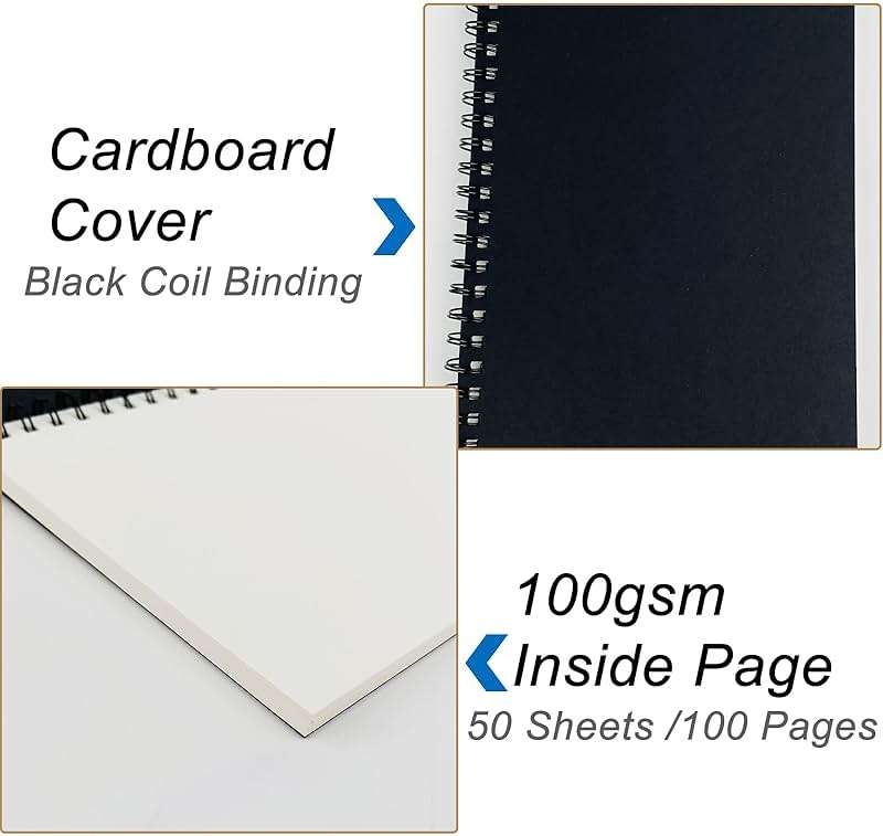 DSTELIN Blank Spiral Notebook, 9-Pack, Soft Cover, Sketch Book, 100 Pages / 50 Sheets, 7.5 inch x 5.1 inch, 100GSM, (Black) - Image 5