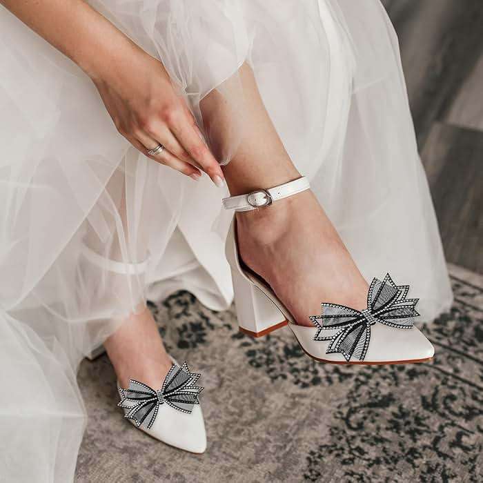 GEEHUA 2 Pcs Shoe Clips for Women Dress Shoes, Mesh Bow Rhinestone High Heel Shoe Clips Buckle Detachable Bow Heels Clothing Accessories for Women Girls Bridal Wedding Party Prom Decorations - Image 2