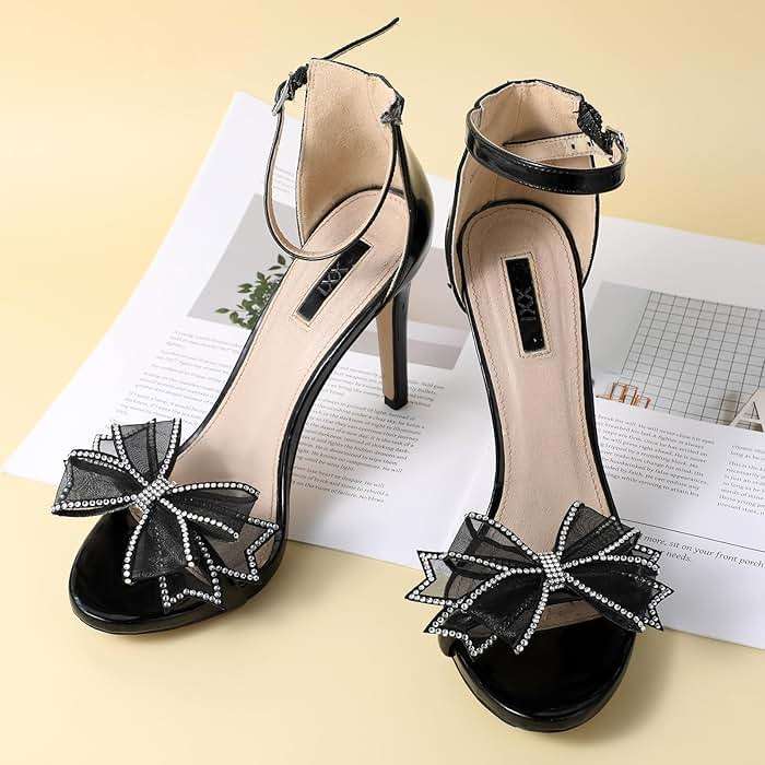 GEEHUA 2 Pcs Shoe Clips for Women Dress Shoes, Mesh Bow Rhinestone High Heel Shoe Clips Buckle Detachable Bow Heels Clothing Accessories for Women Girls Bridal Wedding Party Prom Decorations - Image 3
