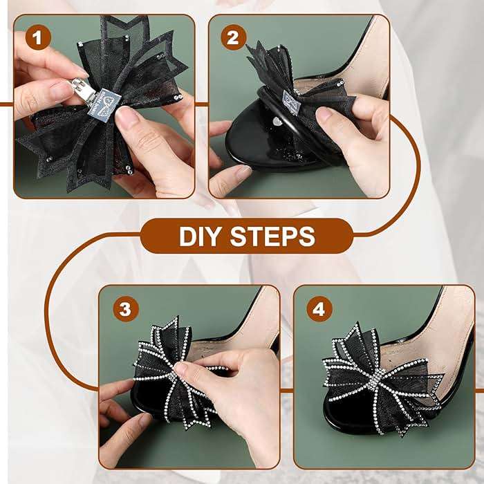 GEEHUA 2 Pcs Shoe Clips for Women Dress Shoes, Mesh Bow Rhinestone High Heel Shoe Clips Buckle Detachable Bow Heels Clothing Accessories for Women Girls Bridal Wedding Party Prom Decorations - Image 5
