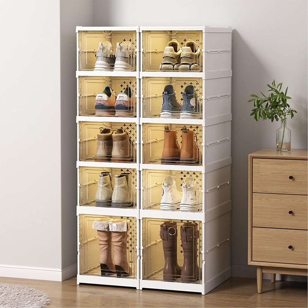 Frlanse 5 Tiers Stackable Shoe Storage Organizer bins open front, Space Saving Shoe Rack Holder Boxes,Moving Cabinet Bins Sturdy, Clear - Image 2