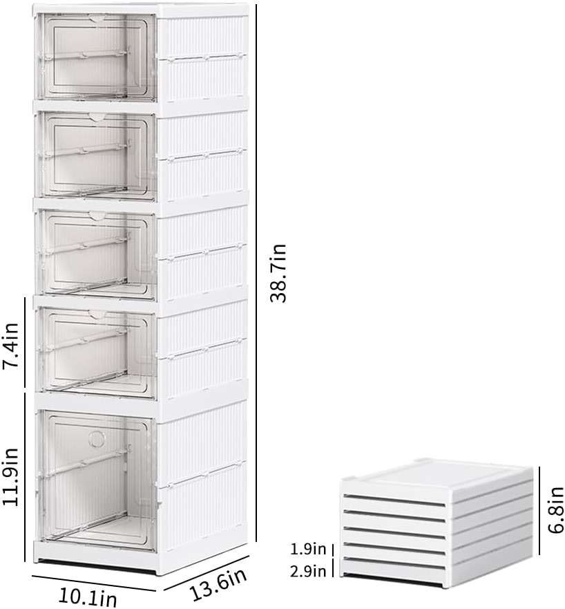 Frlanse 5 Tiers Stackable Shoe Storage Organizer bins open front, Space Saving Shoe Rack Holder Boxes,Moving Cabinet Bins Sturdy, Clear - Image 3
