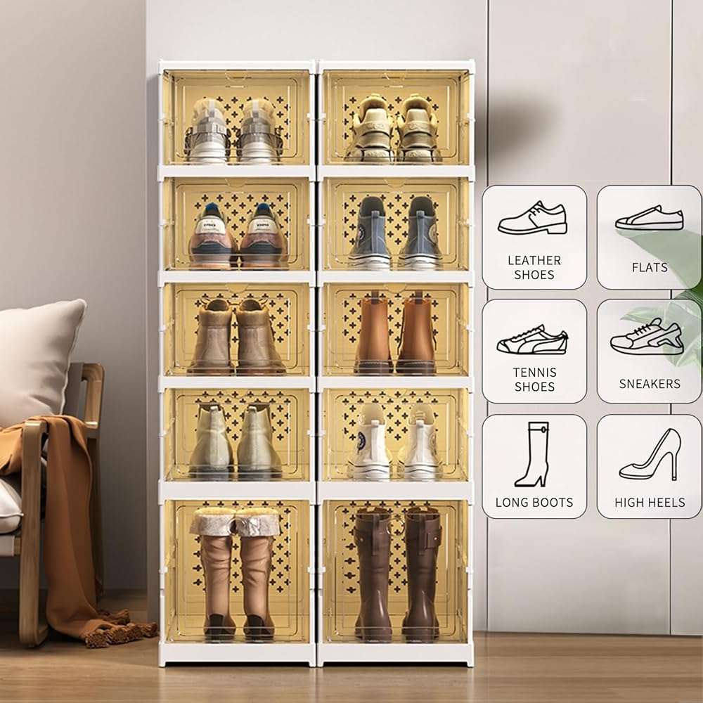 Frlanse 5 Tiers Stackable Shoe Storage Organizer bins open front, Space Saving Shoe Rack Holder Boxes,Moving Cabinet Bins Sturdy, Clear - Image 4