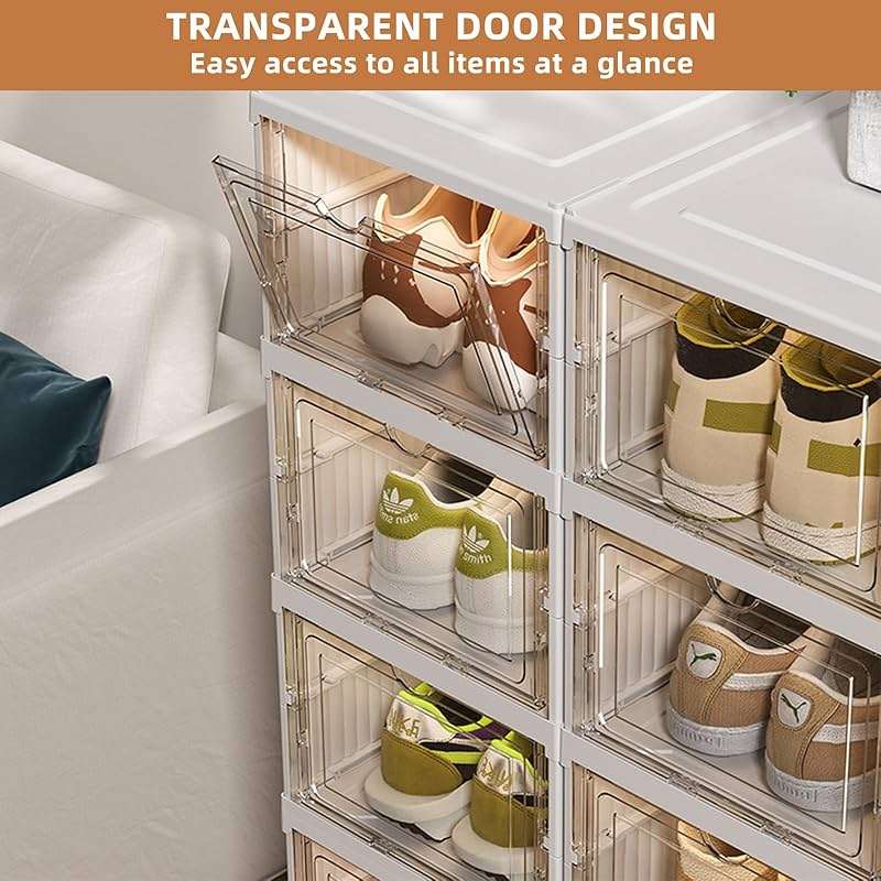 Frlanse 5 Tiers Stackable Shoe Storage Organizer bins open front, Space Saving Shoe Rack Holder Boxes,Moving Cabinet Bins Sturdy, Clear - Image 7