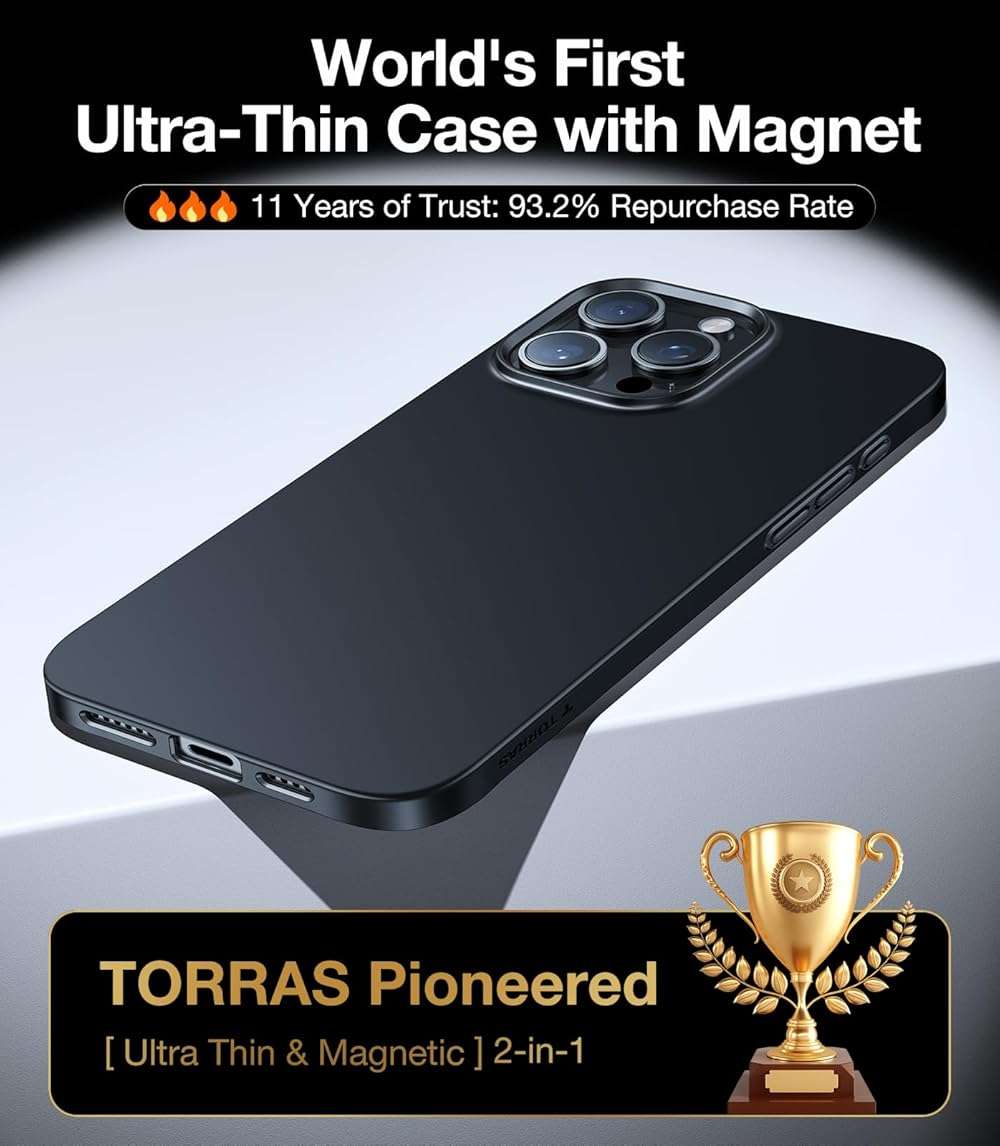 TORRAS Magnetic Slim-Fit for iPhone 16 Pro Max Case 6.9 inch, Ultra-Thin 16 ProMax Phone Case Compatible with MagSafe, Light Anti-Scratch Matte Hard PC Bayer OriginFit, Black - Image 3