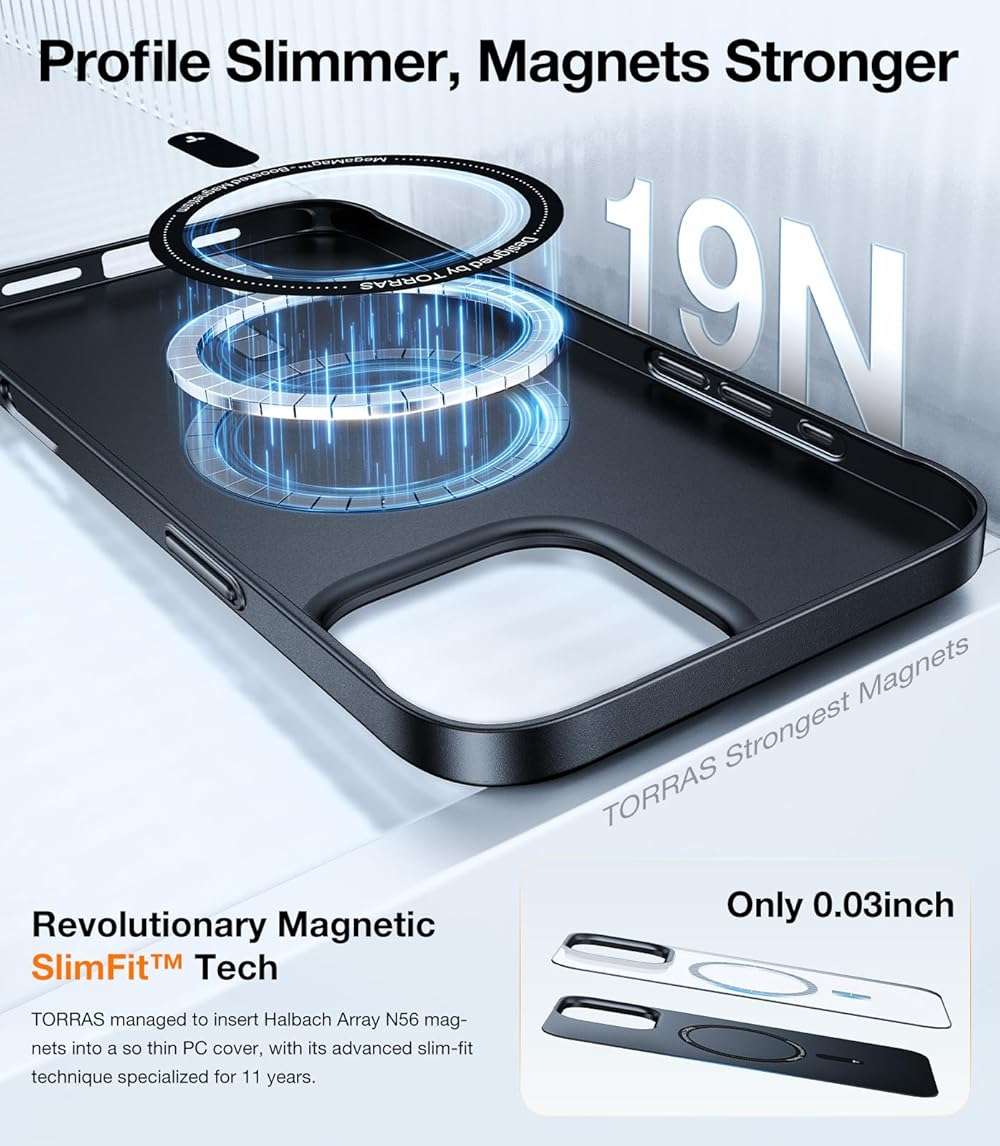 TORRAS Magnetic Slim-Fit for iPhone 16 Pro Max Case 6.9 inch, Ultra-Thin 16 ProMax Phone Case Compatible with MagSafe, Light Anti-Scratch Matte Hard PC Bayer OriginFit, Black - Image 4
