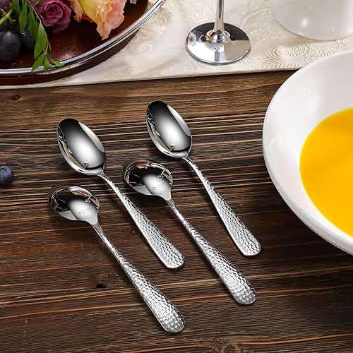 KEAWELL Premium 4-Piece Louise Hammered Spoons Set, 18/10 Stainless Steel, Set of 4, Fine Spoon Set with Round Edge, Dishwasher Safe (7.6" Dinner Spoons) - Image 6