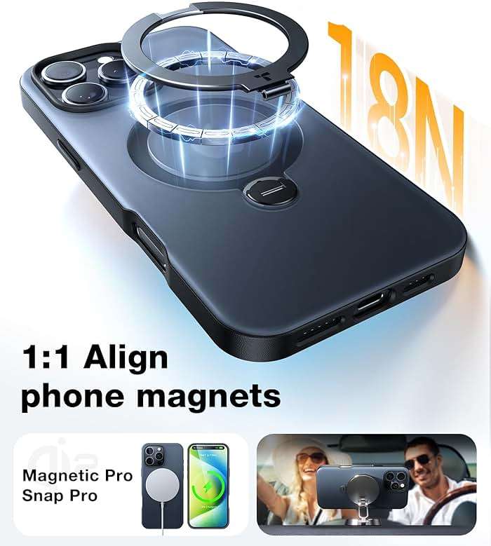 TORRAS 360 Spin Magnetic Stand for iPhone 16 Pro Max Case, Fit for MagSafe, Military Grade Protective Case for iPhone 16 Pro Max Phone Case with Kickstand Rotatable, Black 6.9 inch - Image 4