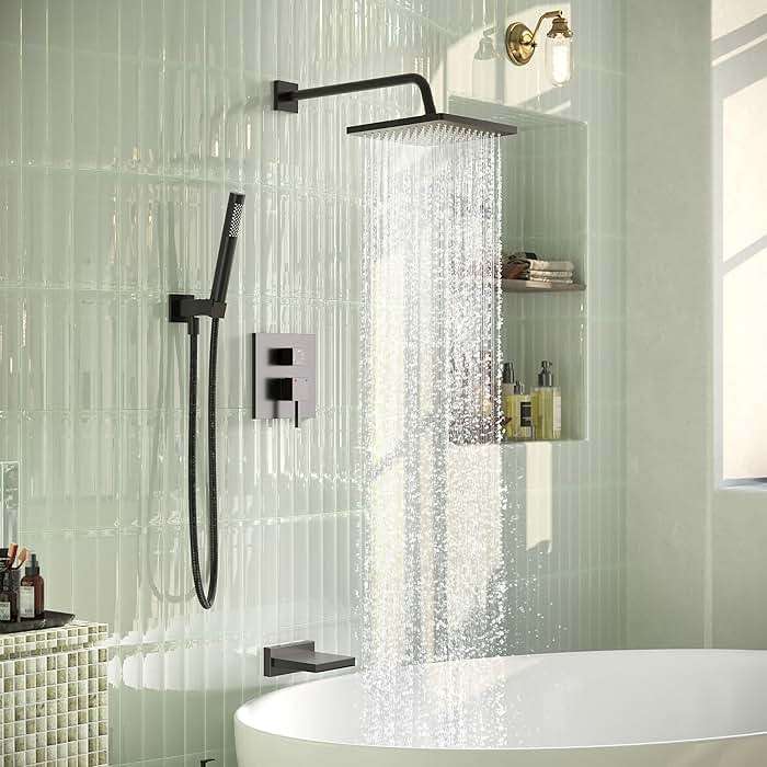 Esnbia Shower System with Tub Spout,Black Bathtub Shower Faucet Set,10 Inches Rain Shower Heads with Handheld Spary Combo, Tub Shower Kit with 3-Way Shower Valve, Matte Black - Image 2