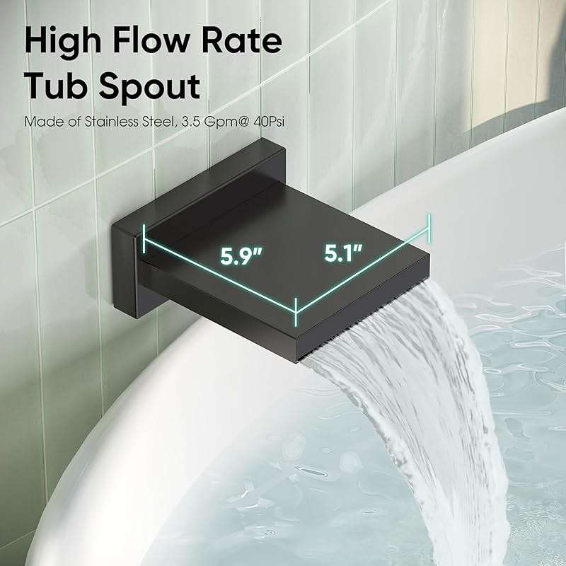 Esnbia Shower System with Tub Spout,Black Bathtub Shower Faucet Set,10 Inches Rain Shower Heads with Handheld Spary Combo, Tub Shower Kit with 3-Way Shower Valve, Matte Black - Image 3