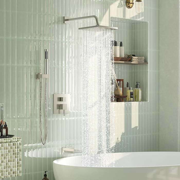 Esnbia Shower System with Tub Spout, Wall Mounted Bathtub Shower Faucet Set, 10 Inch Rain Shower Head and Handheld Shower Head Set, High Pressure Tub Shower Kit with Shower Valve, Brushed Nickel - Image 2