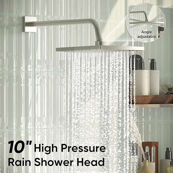 Esnbia Shower System with Tub Spout, Wall Mounted Bathtub Shower Faucet Set, 10 Inch Rain Shower Head and Handheld Shower Head Set, High Pressure Tub Shower Kit with Shower Valve, Brushed Nickel - Image 5