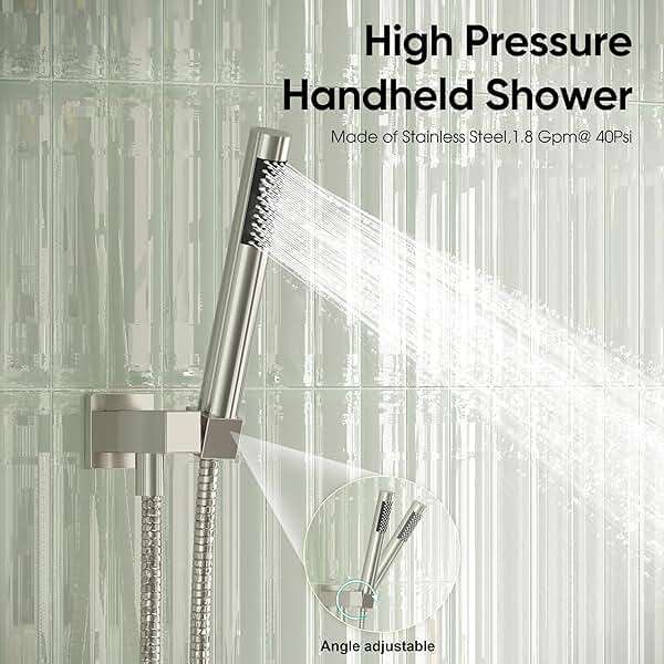 Esnbia Shower System with Tub Spout, Wall Mounted Bathtub Shower Faucet Set, 10 Inch Rain Shower Head and Handheld Shower Head Set, High Pressure Tub Shower Kit with Shower Valve, Brushed Nickel - Image 6