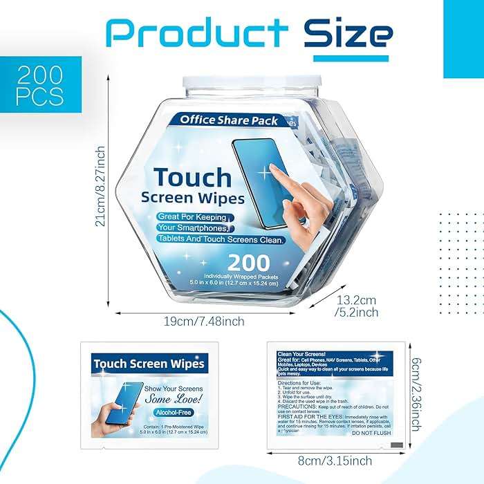 Willinglong 200 Pack Touch Screen Wipes Pre Moistened Lens Computer Electronic Screen Wipes Individually for Monitors with 1 Clear Plastic Bottle for Glasses Smartphone Screens - Image 2